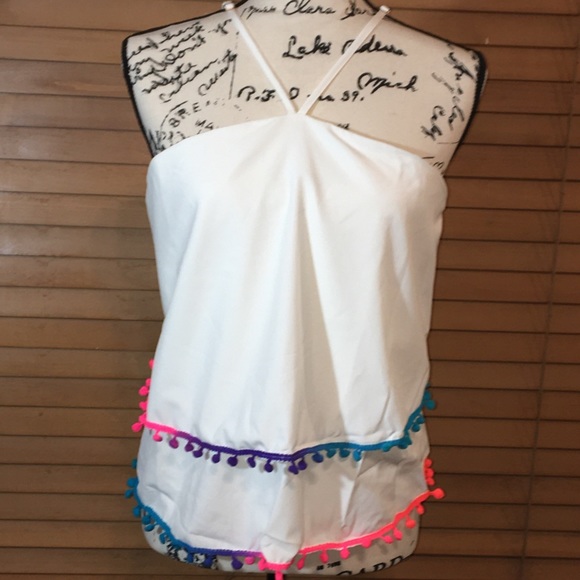Dygarni Tops - White Halter Tassel Detail Lace Up Back Top...